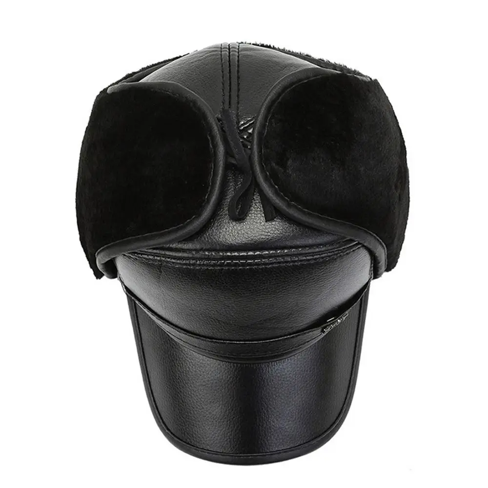 Winter Warm Cap Men Black Leather Fur Baseball Cap Hats for Men  Women Casquette Bones Dad Caps Earflaps Thicken