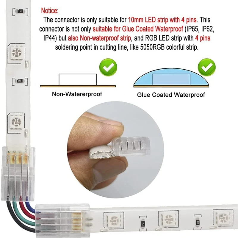 L Shape 4-Pin RGB LED Connectors 6 Packs 10mm Wide Right Angle Corner Solderless Adapter Terminal Extension Connectors