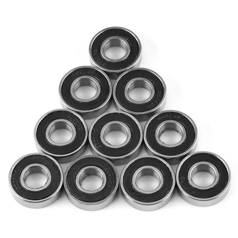 10 Pcs 6001-2RS Rubber Sealed Deep Groove Ball Bearings - Durable & Multi-Use (12x28x8mm)