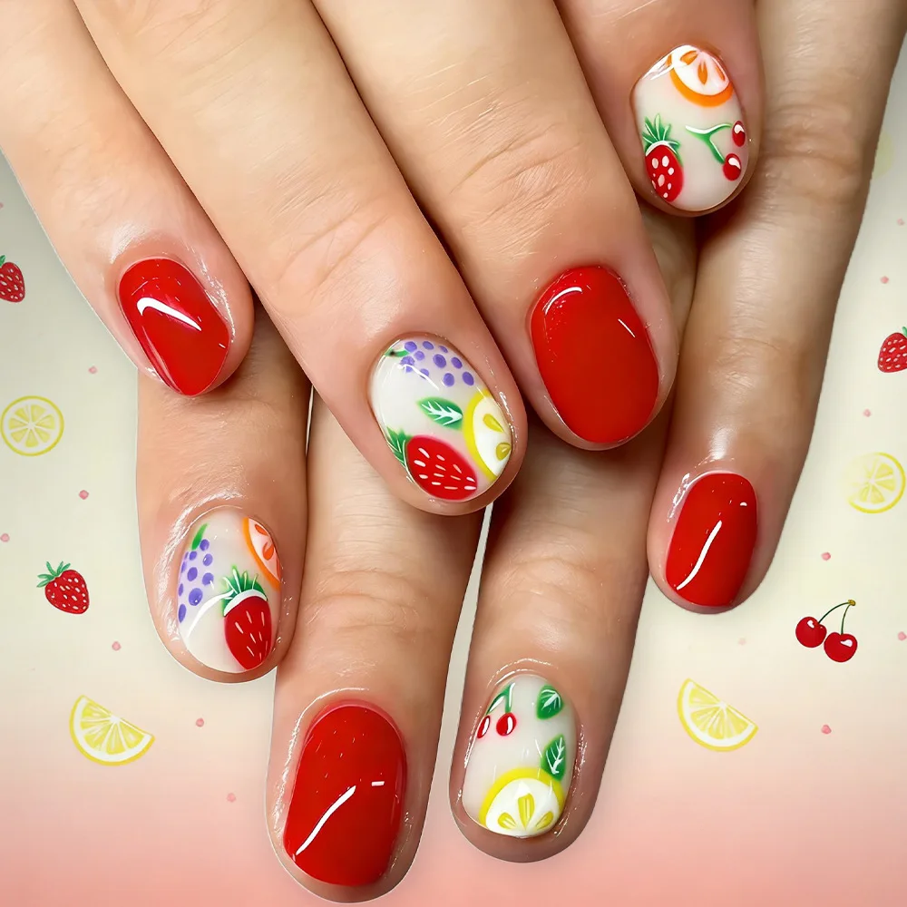 24Pcs Short Square Head Press on Nails Green Simple Flower Grass Design False Nails Detachable Finished Full Cover Fake Nail Tip