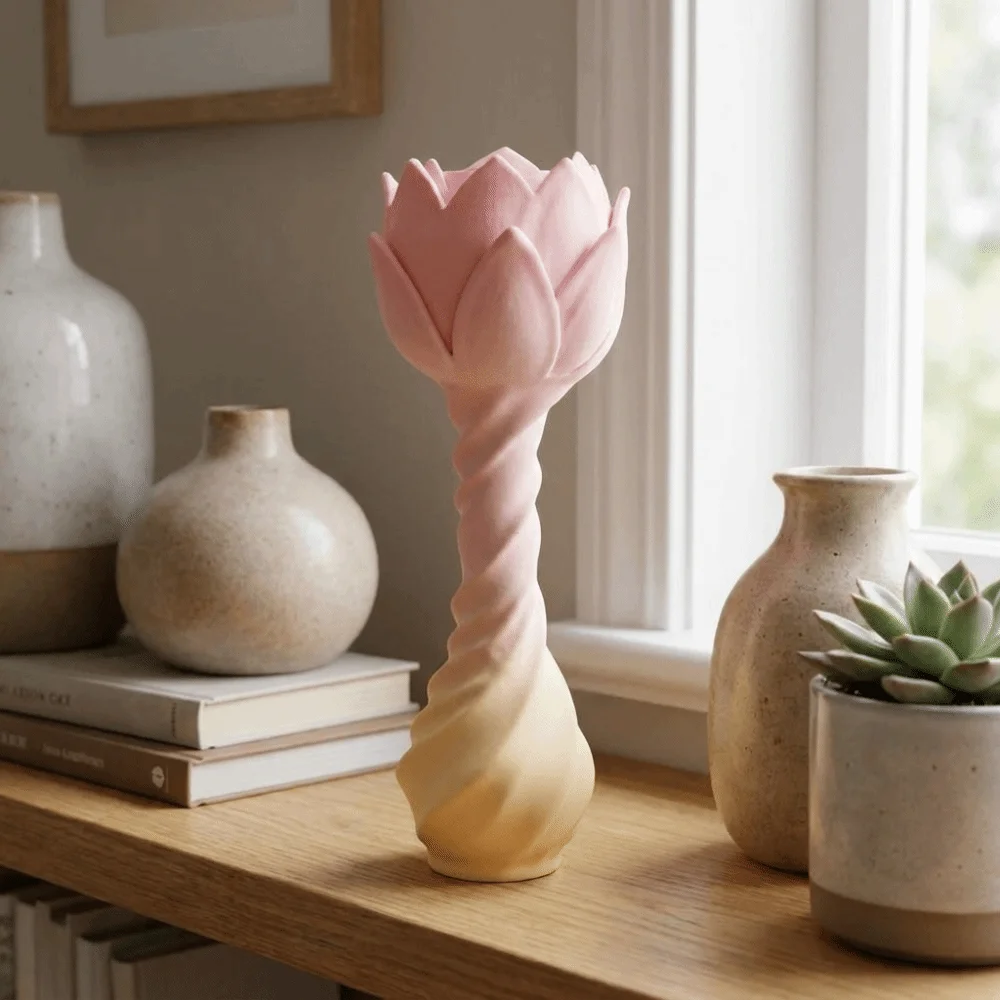 Best Wishes 3D Printed Lotus Shaped Ornament Blooming Creative Spiral Lotus Statue Plastic Flower Sculpture Desktop