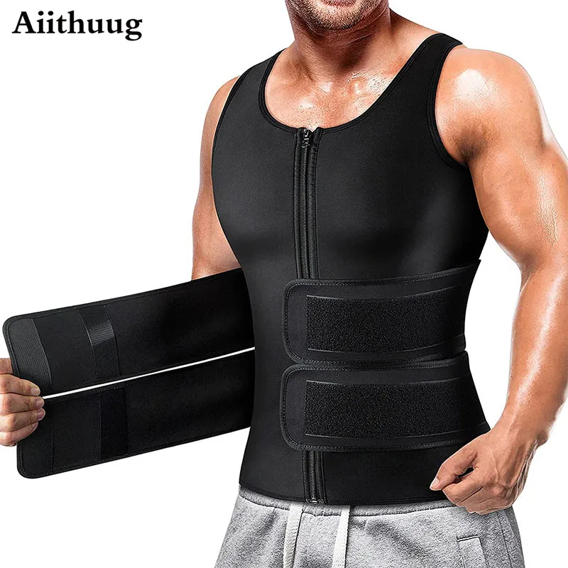 Aiithuug Sauna Vest for Men Waist Trainer Zipper Neoprene Sauna Sweat Suit Tank Top Workout Waist Trimmer Vest Neoprene Suit