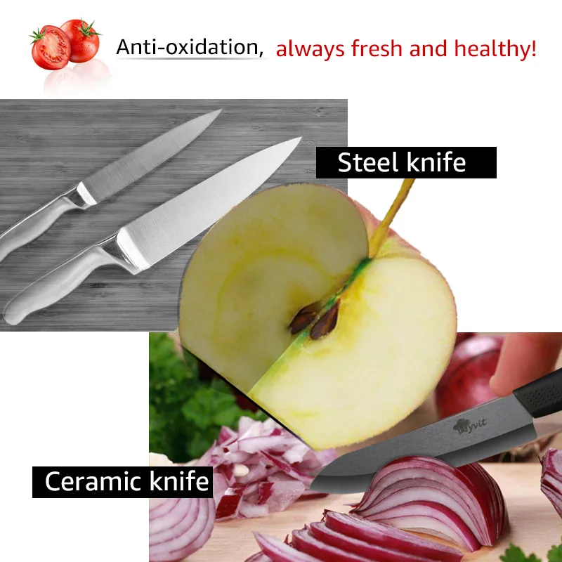 Ceramic Knives Kitchen Knives 3 4 5 6 inch Paring Utility Slicing Chef Bread Set+Peeler Zirconia Black Blade Cooking Tool