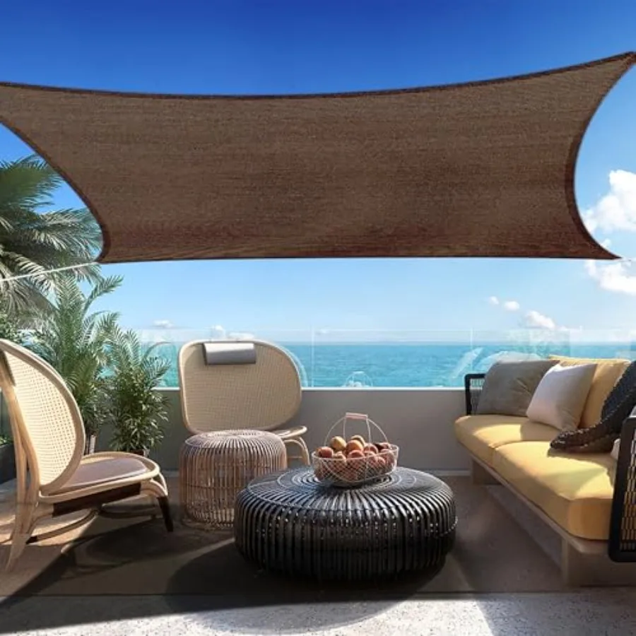16' X 20' Brown Rectangle Sun Shade Sail Canopy for Outdoor Patio Use, Durable Polyethylene Fabric, UV-Blocking, Weather-Resist