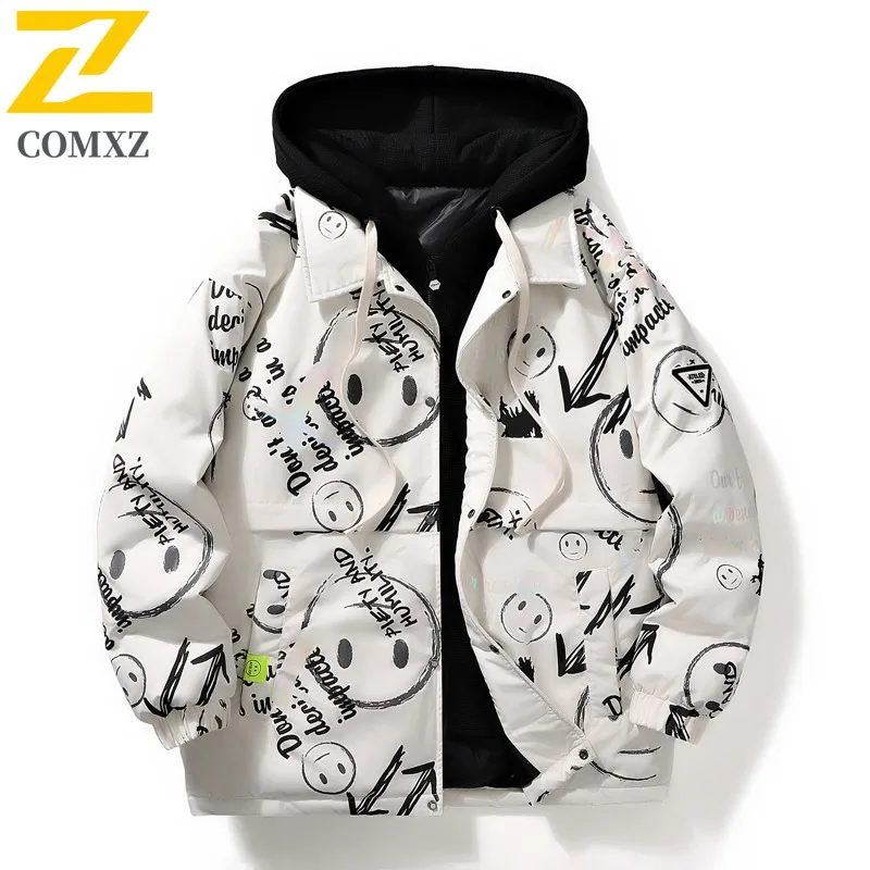 COMXZ الرجال سترة مبطنة 2025 أنيق مقنعين المشي مقاومة البرد ميزة رحلة التزلج باركر معطف الشارع قسط تصميم سترة منفوخة