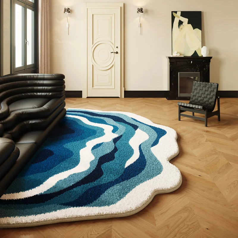 سجادة VIKAMA على شكل موجة المحيط الأزرق في منطقة ممر غرفة الضيوف. سجادة أرضية عند المدخل. عناصر ديكور منزلي جميلة #2
