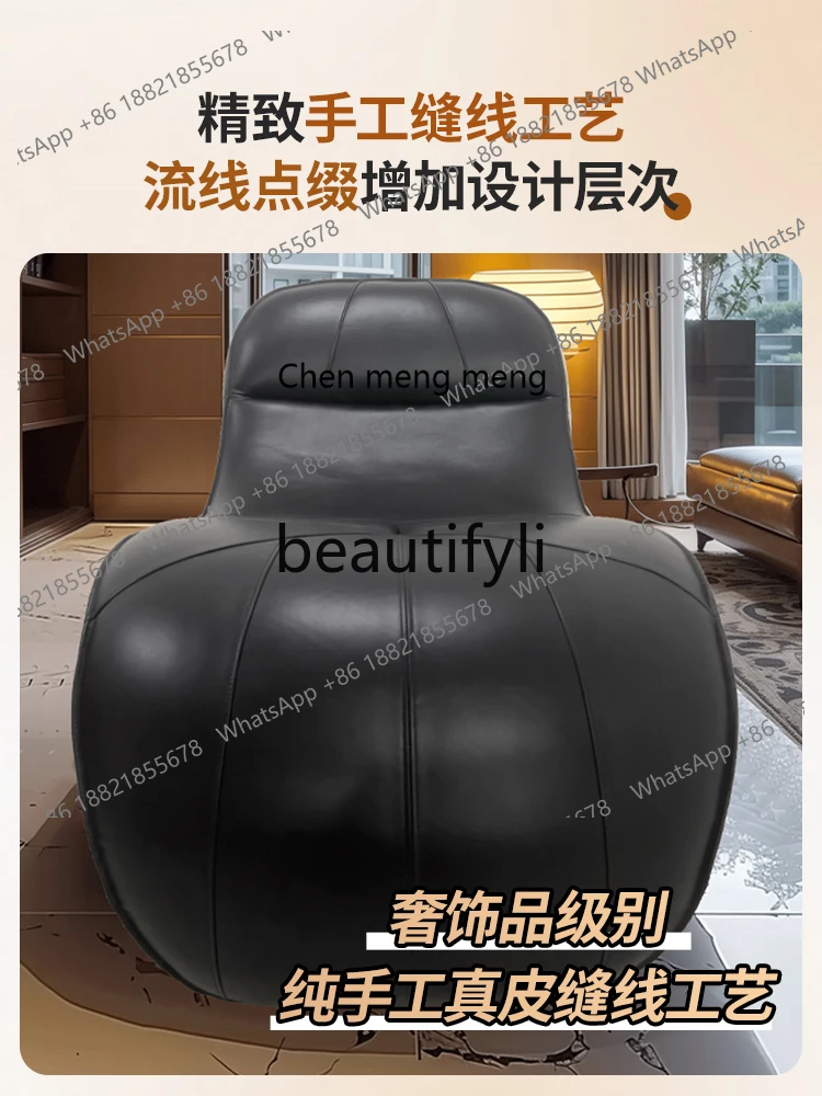 C6601 أريكة جلدية أوروبية فاخرة خفيفة واحدة كسول يمكن الجلوس والاستلقاء، أثاث أريكة عالي الجودة ملفوف بالجلد #4