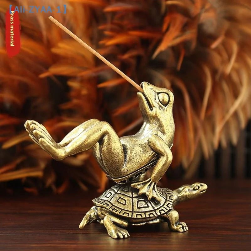 【ZYAA-1】Funny Retro Bronze Frog Ornament Desk Tea Pet Indoor Aromatherapy Incense Holder Handicraft For Home Decor Boys Gift