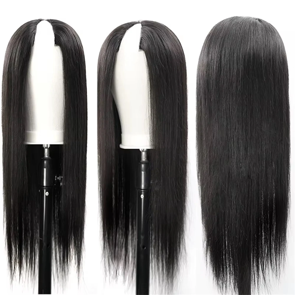 32 12 inch V Part Human Hair Wigs Bone Straight Human Hair Wig No Leave Out Brazilian For Black Women 180 200 density