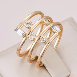 Kinel Hot 585 Rose Gold Color Geometric Hollow Party Rings for Women Fashion Daily Fine Jewelry 2023 Natural Zircon Accessories