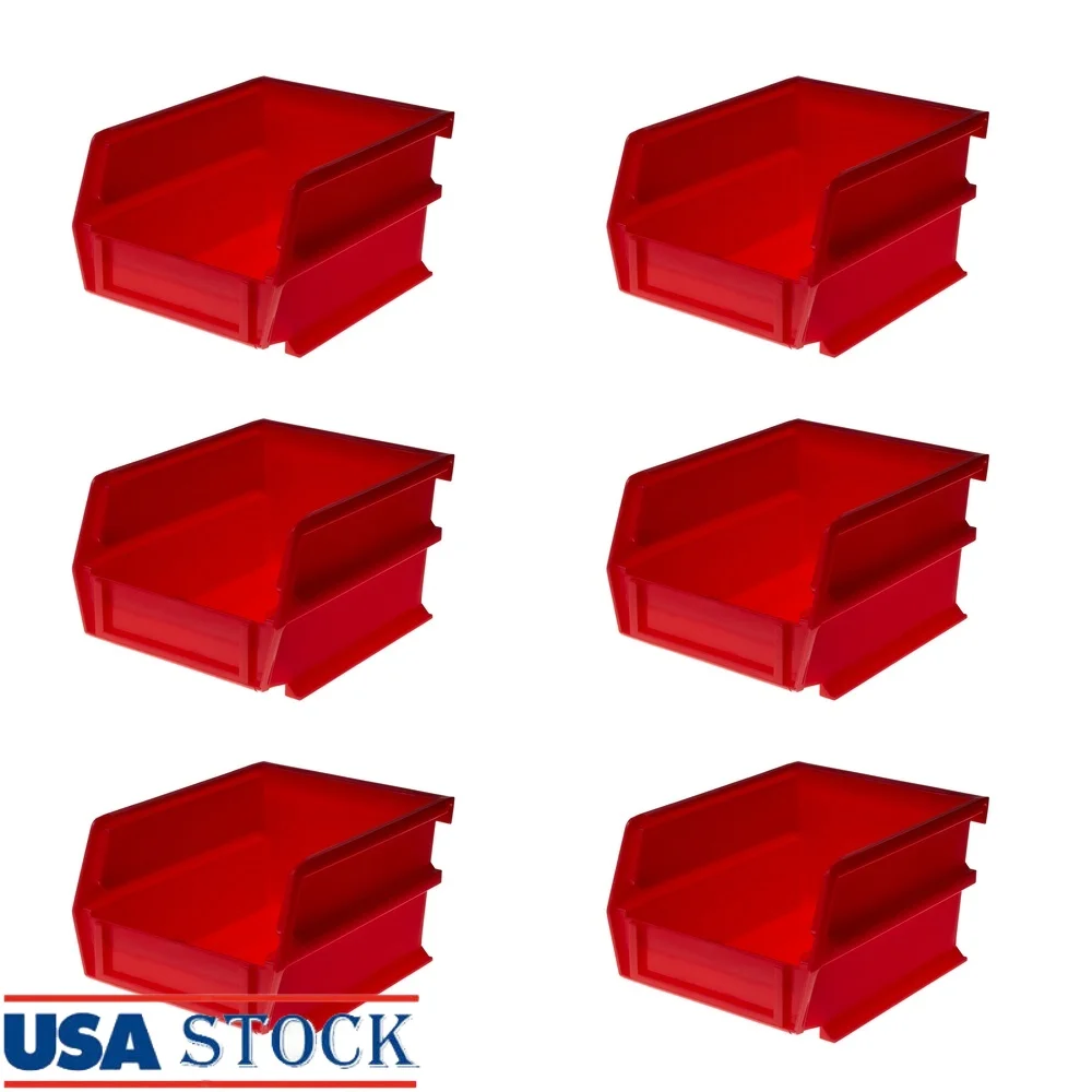 System Przechowywania z Pojemnikami Polipropylenowymi do Układania, Wiszących i Współzłączania, 6 sztuk, Wytrzymały Organizer do Garażu, Warsztatu, Biura, Zarządzanie Rozsypanym