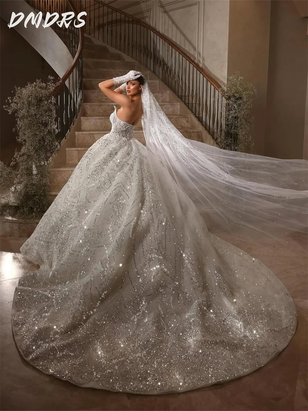 Vestido De Novia brillante con tirantes finos, lujoso vestido De Novia sin mangas con cuentas, elegante vestido De baile clásico, 2025