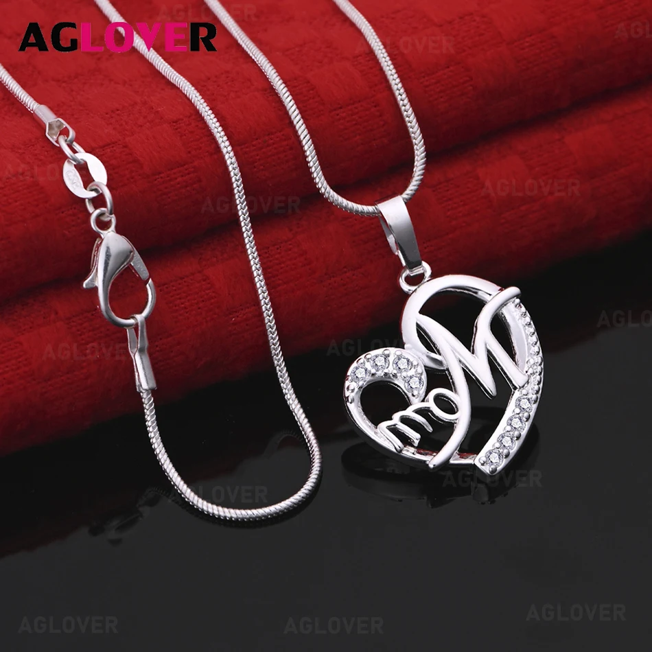 

AGLOVER 925 Sterling Silver Letter Heart Inlaid Zircon Pendant Necklace Women'S Exquisite Cute Wedding Party Jewelry