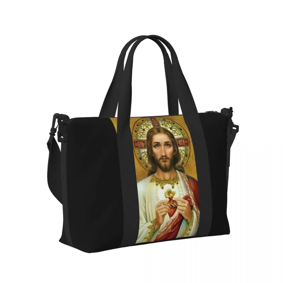 Personalizado grande católico jesus cristão fé sacola feminina shopper ombro praia ginásio saco de viagem