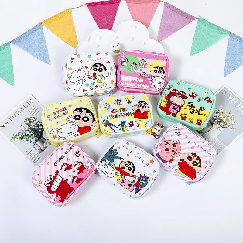 New Crayon Shin-chan Tampon Organizer Bag Pinstripe Cute Cartoon Girl Portable Cosmetic Storage Bag 12x14x5cm