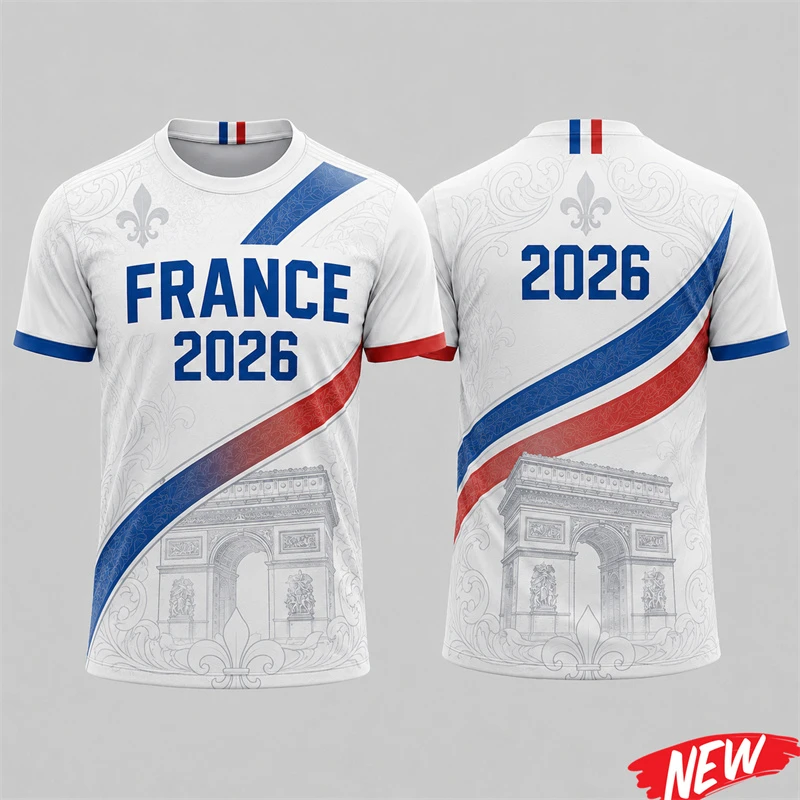 France Football Jersey Men 2026 Casual Short Sleeve T-shirt 3d Print Eiffel Tower Vintage Pattern Summer Unisex Daily Sport Tops