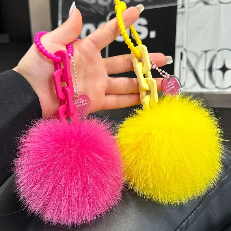* Kreatif dan lucu bulu rubah asli tas Pom Pom jimat gantungan kunci wanita gantungan kunci untuk kunci mobil Y2k Aksesori Perhiasan mode