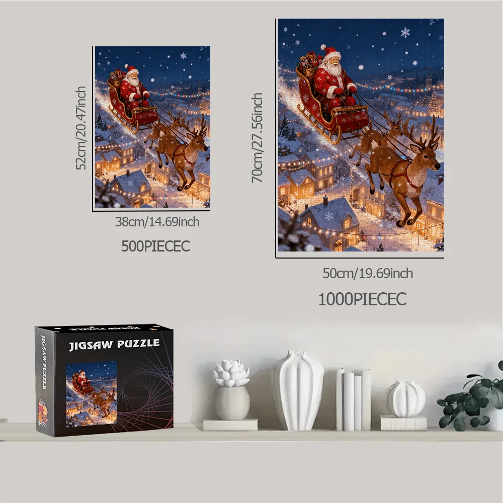 Puzzle da 500 pezzi o 1000 pezzi con Babbo Natale e slitta: grande numero di pezzi per la notte di giochi in famiglia, attività di festa di Natale, porta