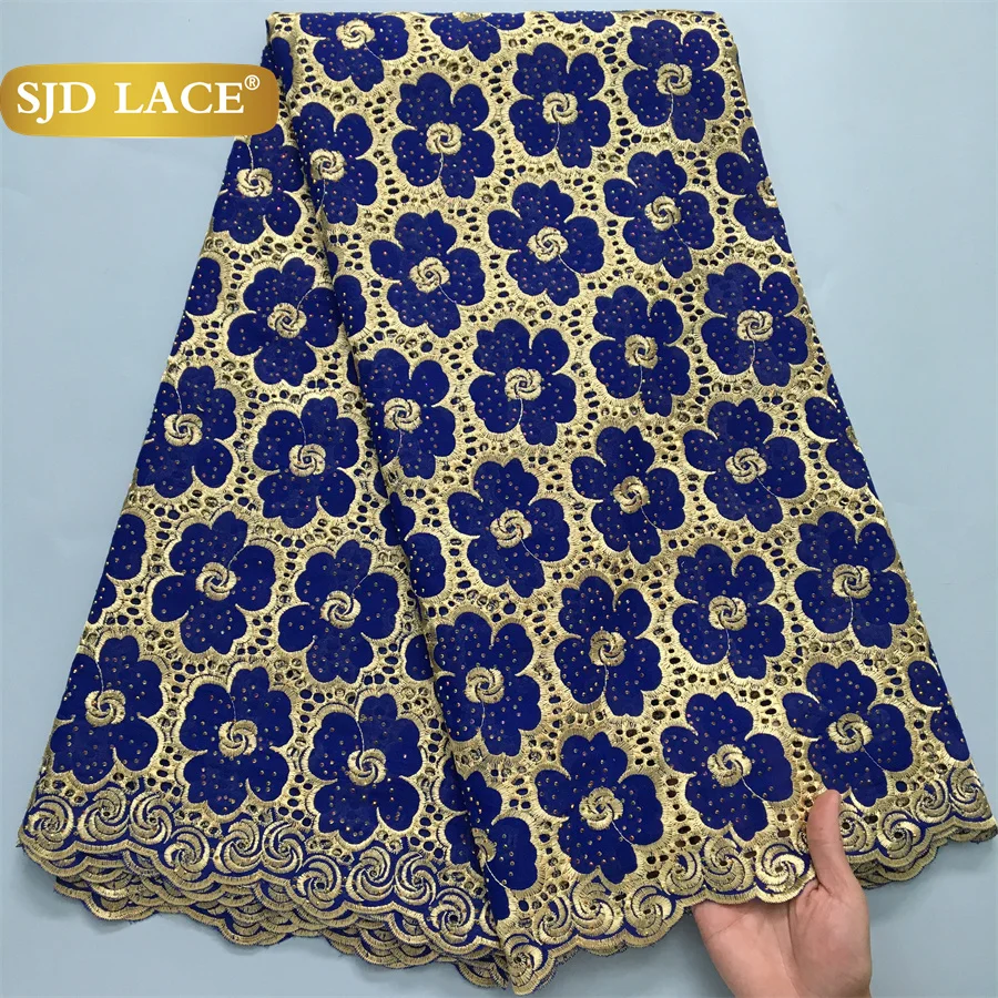 

SJD LACE Nigerian Stones Cotton Lace Fabric 2025 New Dubai African Cotton lace Swiss Voile Lace for Women Party Dresses Sew 4026