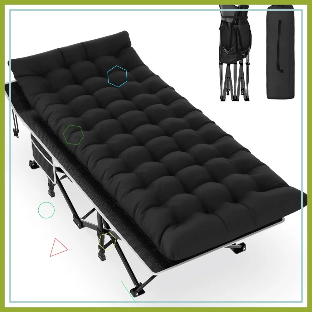 

Slendor Camping Cot, Folding for Adults, Portable Sleeping Cot with Carry Bag, 1200D Oxford, Support 500lbs, Black