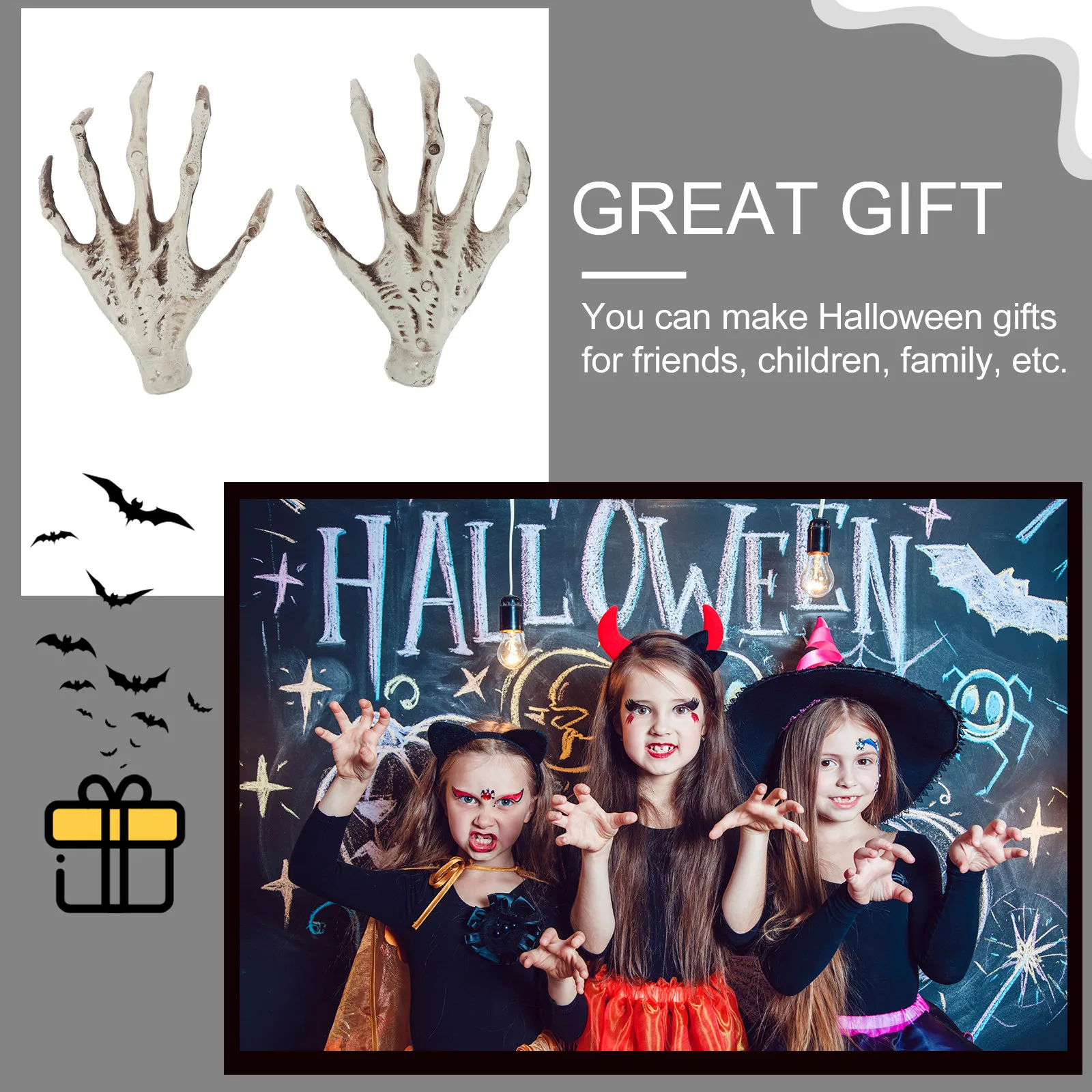 

1Pair Witch Claw Halloween Hands Scary Decoration Party Prop Haunted House Scary Accessory Halloween Hand