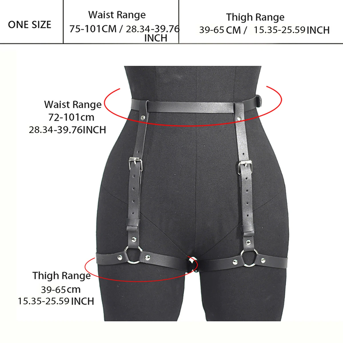 Punk Leder Körperkette Punk Leder Taillenkette Punk Taillengürtel Damen Damen Punk Gothic O-Ring PU-Leder Beinriemen, Verstellbarer Dekorriemen für Jeans Rave Festival Accessoires – Detail 1