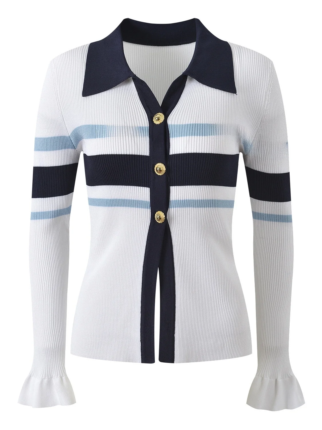 

Spring 2026 Slim Fit Ne Bell Sve Knitted Sweater Color Blo Striped Faionable Ele Ladylike Sle New Arrival