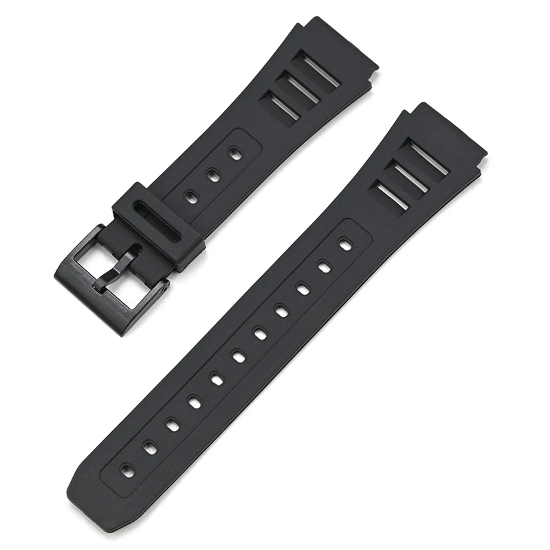 สายนาฬิกาสําหรับ W-740 เรซินนุ่ม TPU สีดํา Watchband Pin Buckle สายรัดข้อมือสายกันน้ํา
