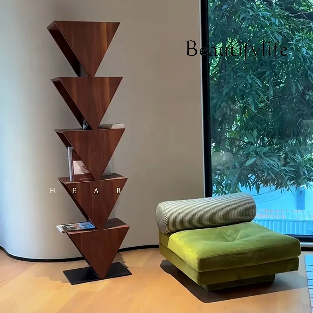 

North American black walnut bookshelf Modern light luxury bookcase Solid wood integrated inverted triangular shelf