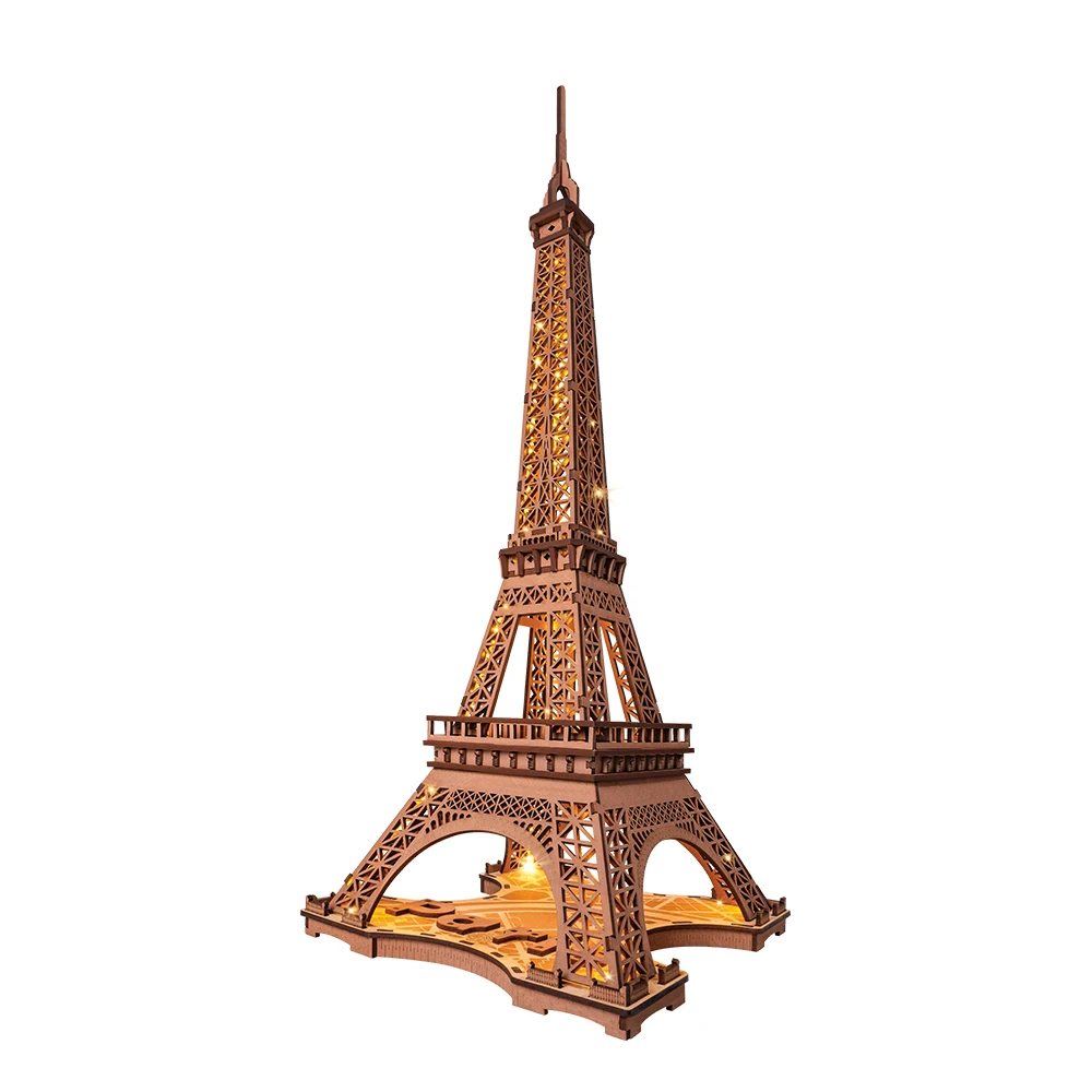 Robotime 3D Wooden Puzzle Game Night of the Eiffel Tower 1:638 Models for Children Adult DIY Crafts Kits Gift DIY with Light