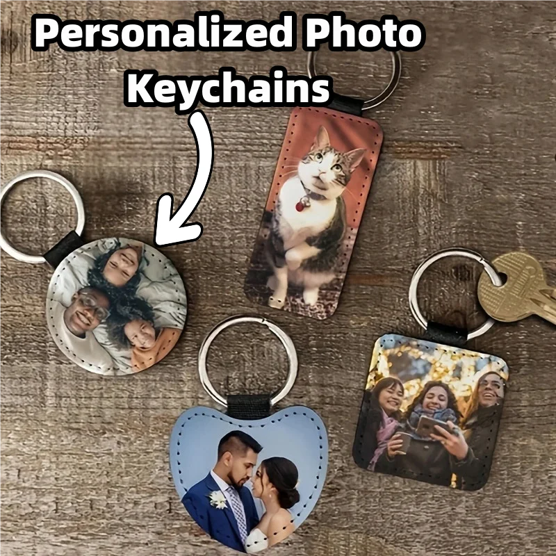 Personalized Photos Keychain PU Leather Double Sided Keychains Customiz Pop Star Picture Couple Pet Heart Rectangle Keyring Gift
