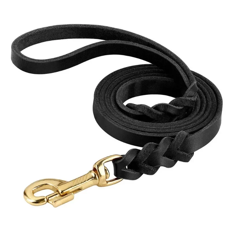 Genuine Leather Dog Leash Dogs Long Leashes Braided Pet Walking Training Leads Brown Black Colors for Medium Large