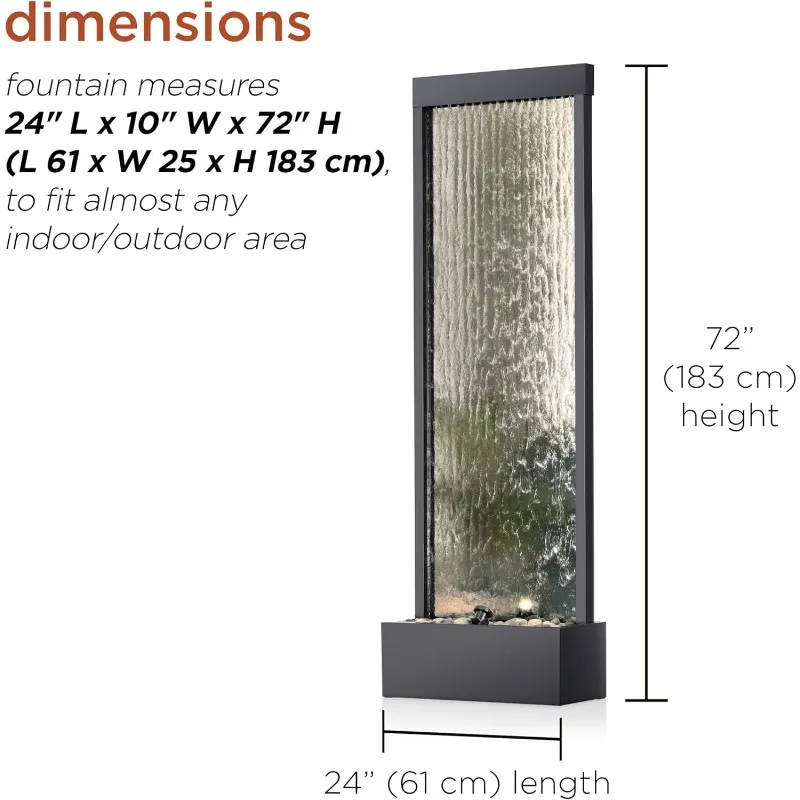 home.Mirror Waterfall Fountain with Stones and Lights -Outdoor Decor for Office, Living Room, Patio, Entryway - 72 Inches