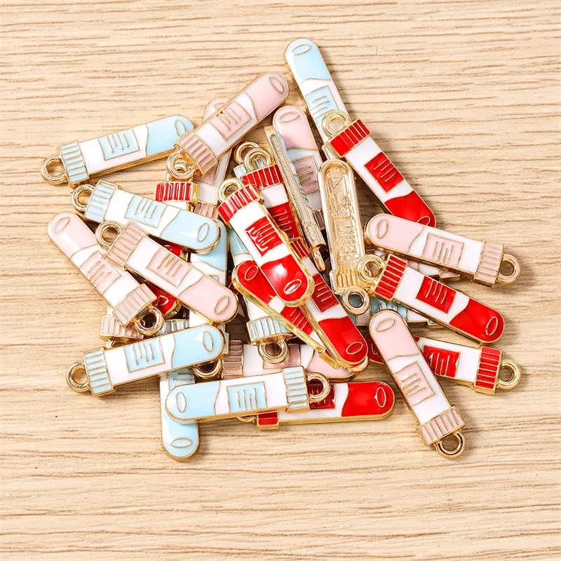 

10pcs 7x23mm Cute Enamel Medical Test Tube Charms Pendants for Making Necklaces Earrings Bracelets DIY Craft Jewelry Accessories