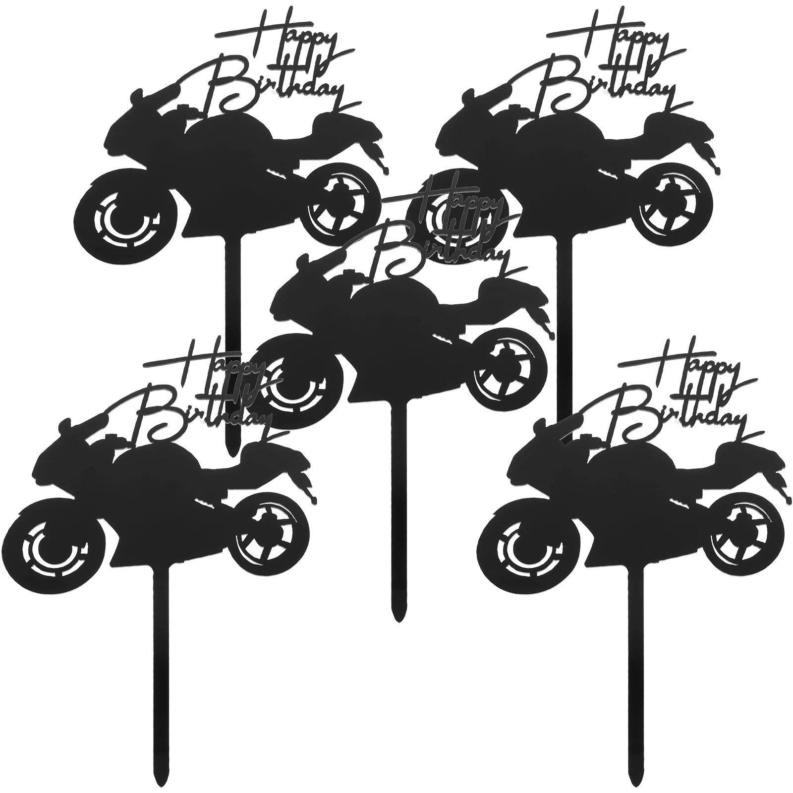 

5pcs Motorbike Cupcake Toppers Birthday Decor Acrylic Cake Inserts Party Supplies Desktop Toppers Flowers Cake Picks Dessert