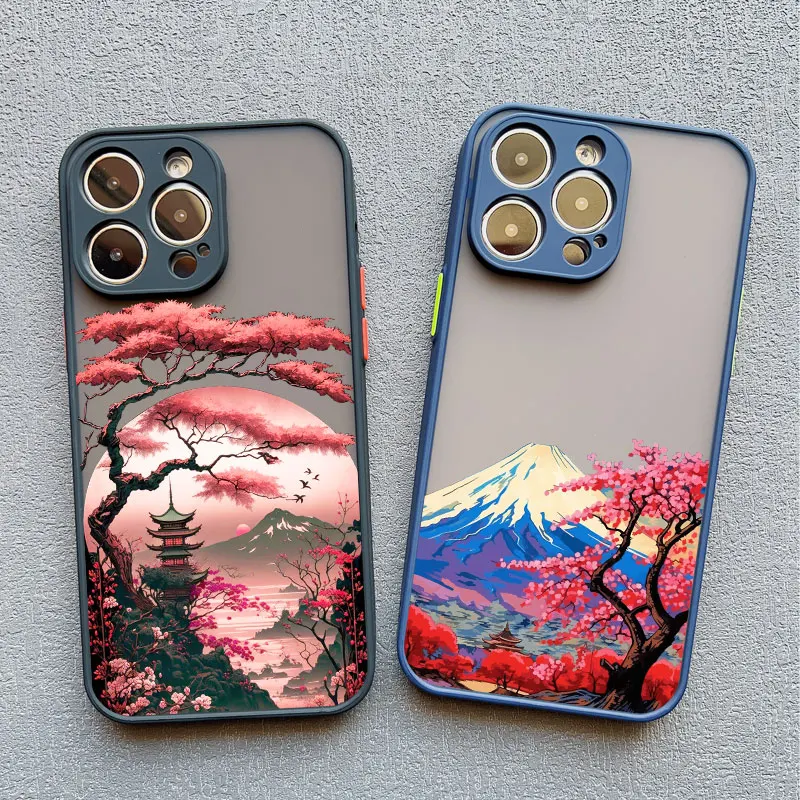 Japanse Esthetische Mount Fuji Telefoon Hoesje Voor Iphone 13 12 Pro Max Mini 15 11 Pro Max 14 7 8 Plus Se2020 Xs X Xr Schokbestendige Hoes
