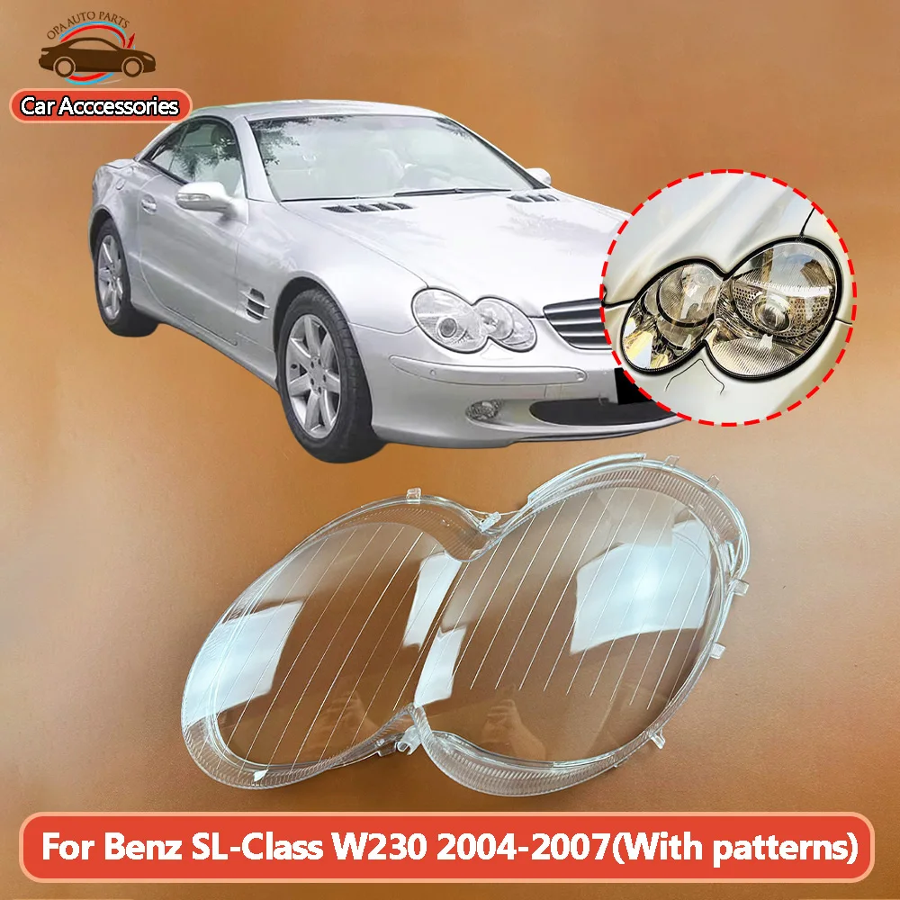 Front Headlight Cover Headlamp Lamp Shell Transparent Lampshade Lens Plexiglass For Benz SL-Class 2004-2007 W230 (With patterns)