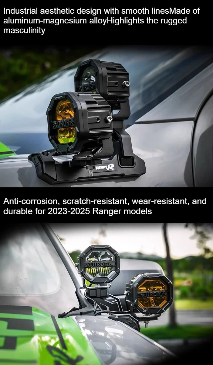 JHO A-Pillar Dual Light Bracket for Ford Ranger 2023+ Accessories, Quick-Release, High Strength Alloy, No-Drill Install