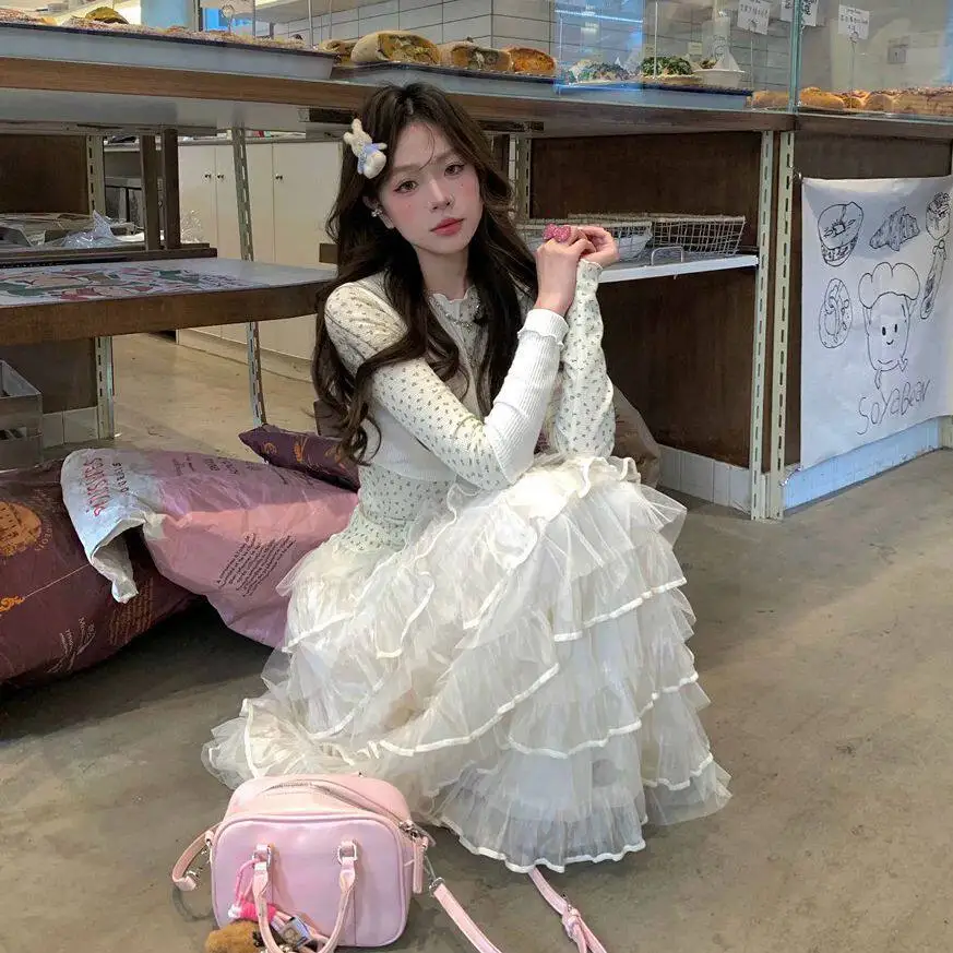 Extended High Waist Ballet Skirt Women's Fairy Moonlight Cake Skirt Casual Polyester Fabric Micro Stretch Commute Suitable