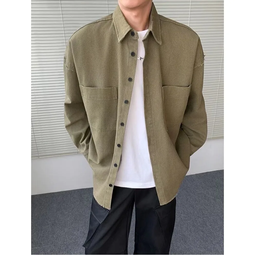 جاكيت دينيم رجالي فضفاض للخريف والشتاء، مقاس كبير مع شراشيب، تصميم أمريكي عصري، معطف عمل للشباب