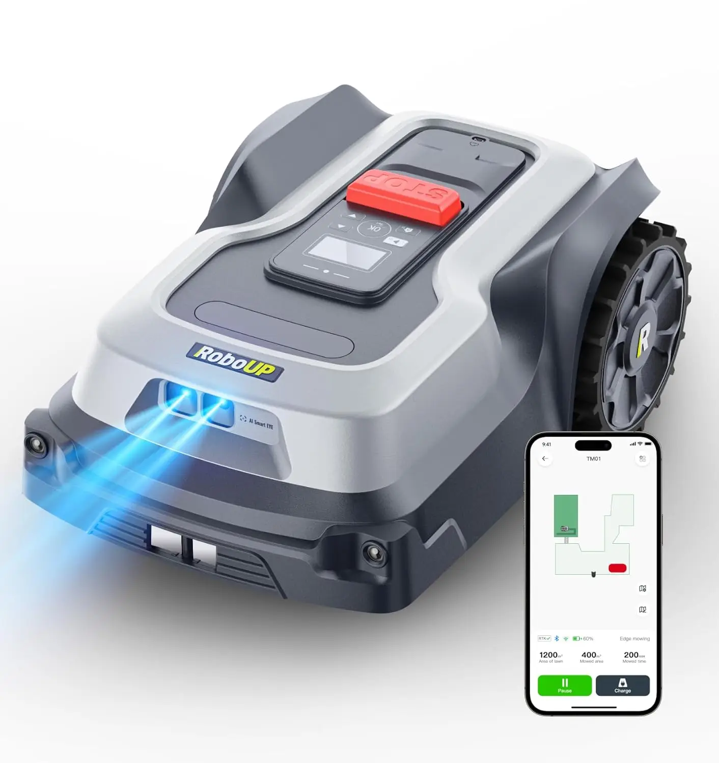 

T1200Pro Robot Lawn Mower, RTK+Vision Wire-Free Automatic Robotic Mower for 0.37 Acre, AI Obstacle Avoidance,, Custom
