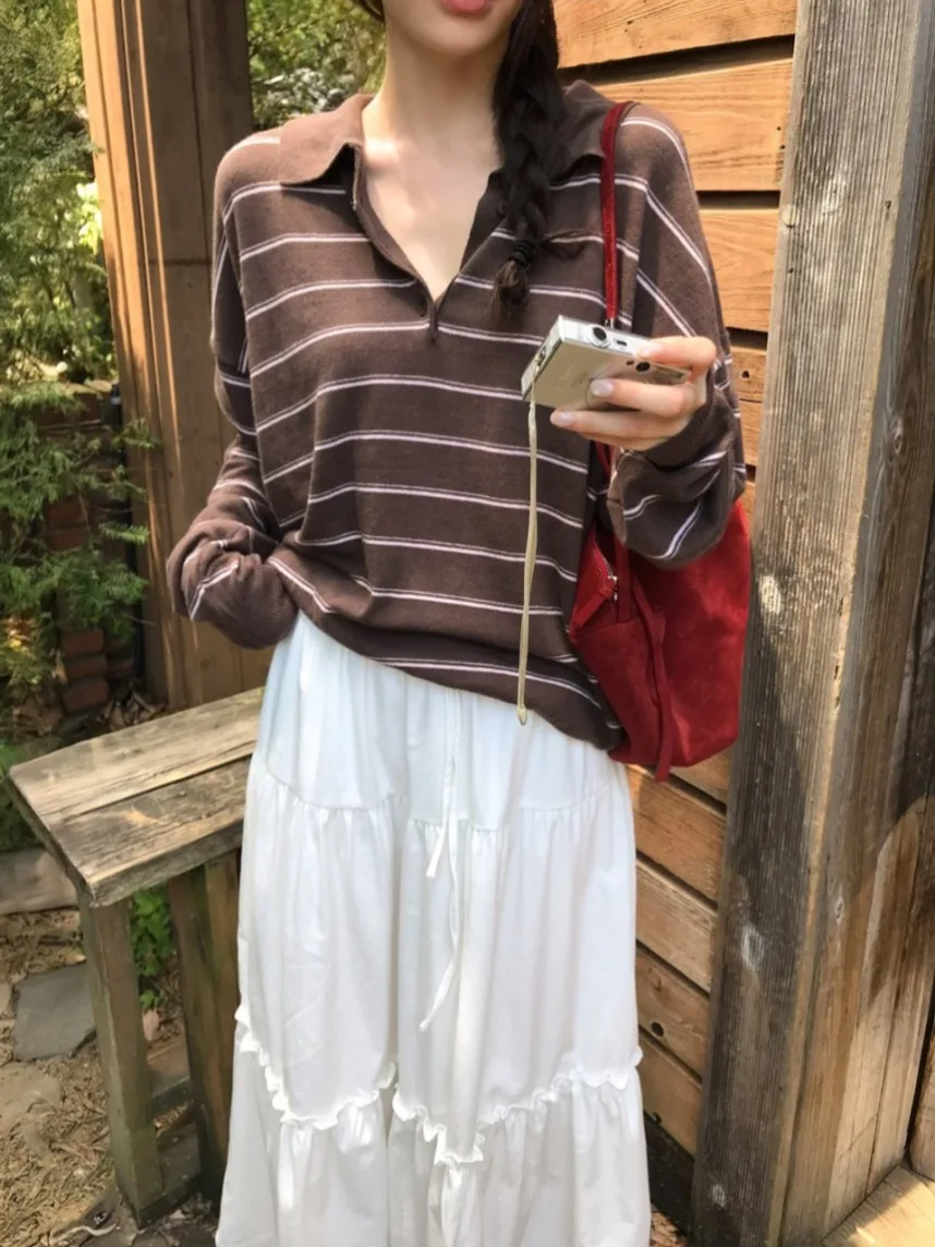 Doux ample rayure tricots laine décontracté Sle femmes pull coupe confortable printemps automne Faion J INS Dongda Gate