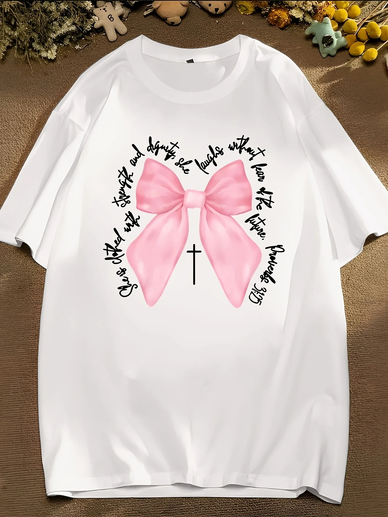 

Pink Bow Graphic T-Shirt for Women Harajuku Short Sleeve Casual Women's T-shirt Clothing Street Tops Tees Aesthetic Clothes
