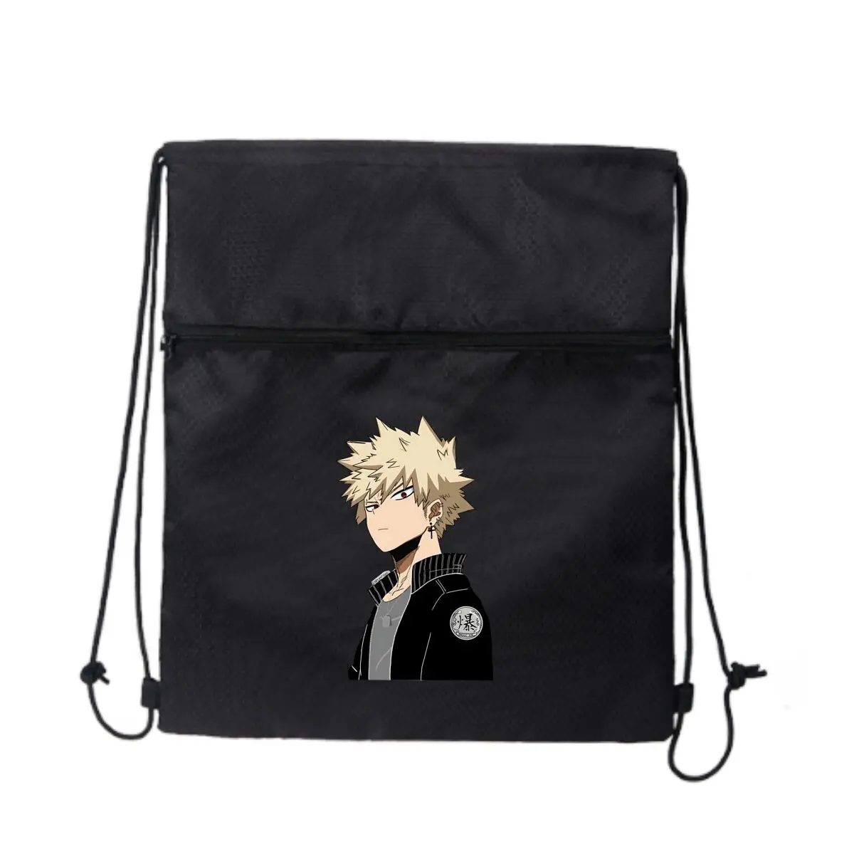 

Стилизованный персонаж аниме, манга - тематический портрет героя, черная сверхлегкая уличная сумка на молнии с завязками