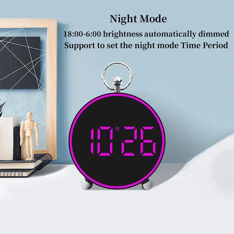 Voice Control Digital Alarm Clock With Mood Light TEMP Date Night Mode Snooze Table Clock12/24H Anti-disturb LED Clock