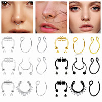 3pcs Magnetic Fake Nose Rings - Stainless Steel Horseshoe Septum Hoops, No-Piercing Clip-on Nose Jewelry
