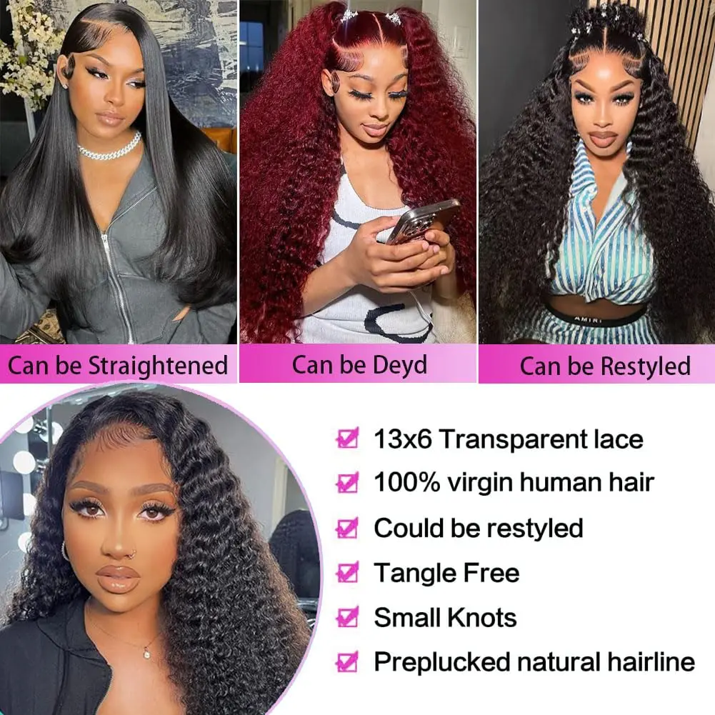 40 42 Inch 13x4 Jerry Curly Lace Front Wig Deep Kinky Curly Human Hair Wigs 13X6 HD Transparent Lace Frontal Wig For Women