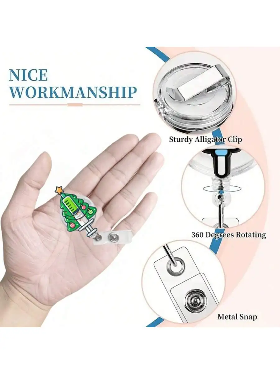 1 szt. Świąteczny zwijany identyfikator - Wytrzymały akrylowy uchwyt na identyfikator dla pielęgniarek, pracowników biurowych i studentów