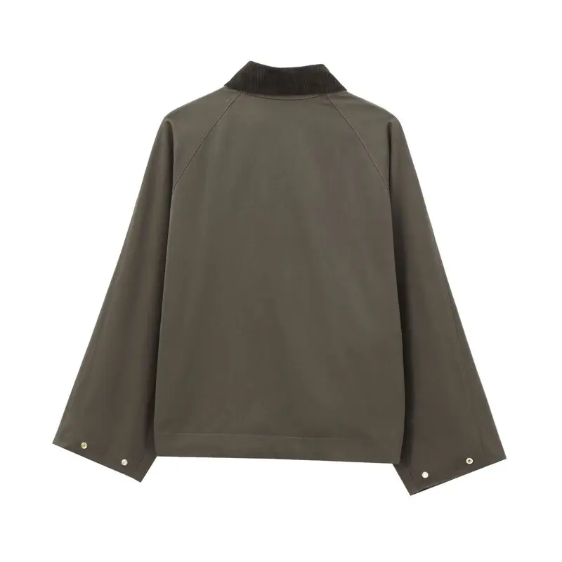 Cappotto Jaet in pelle cerata con colletto in velluto a coste versatile Faion da donna autunno inverno Nuovo arrivo 2024 Vestibilità ampia Lunghezza regolare