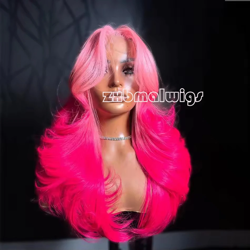 

Синтетические волосы 13X4 Ombre Розовый объем Волнистые парики шнурка для женщин Бесклеевой парик фронта шнурка Детские волосы Волнистые волокна Повседневная одежда